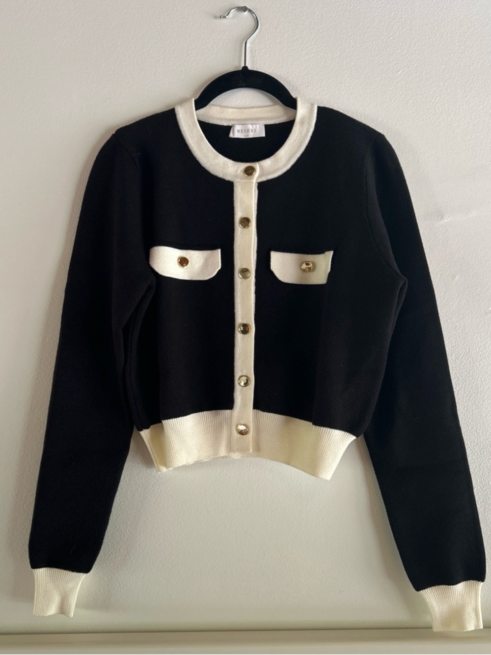 Meshki Black and Cream Cardigan sweater